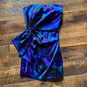 Maggie London blue black strapless formal dress